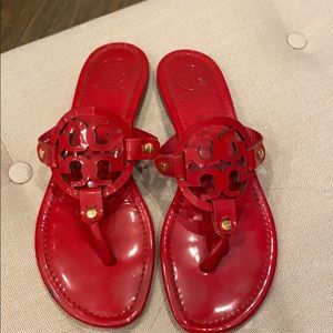 Red Patent Tory Burch sandals slides flip flops